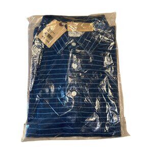 NWT Faherty Polo Long Sleeve Dark Indigo Blue Stripe MKS1788-DIS Mens Medium